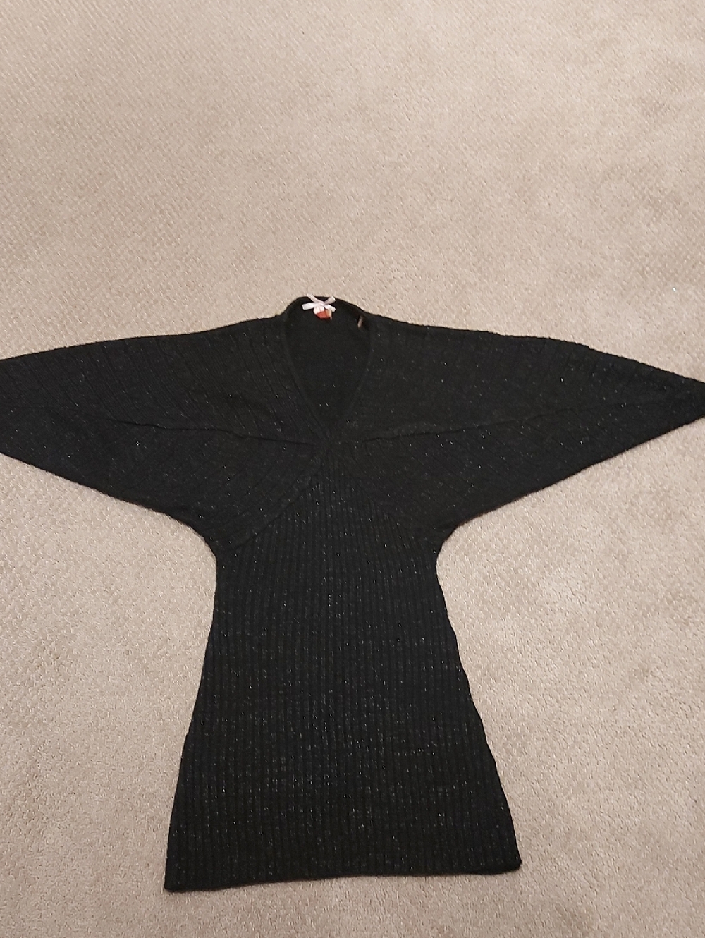 Derek Heart Black Ribbed V‑Neck Sweater Dress with Dolman Sleeves